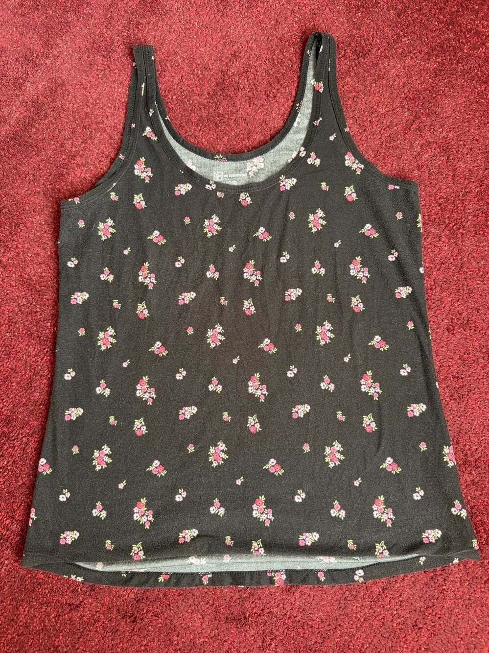 No Boundaries Black Floral Print Tank Top Size L 11-13